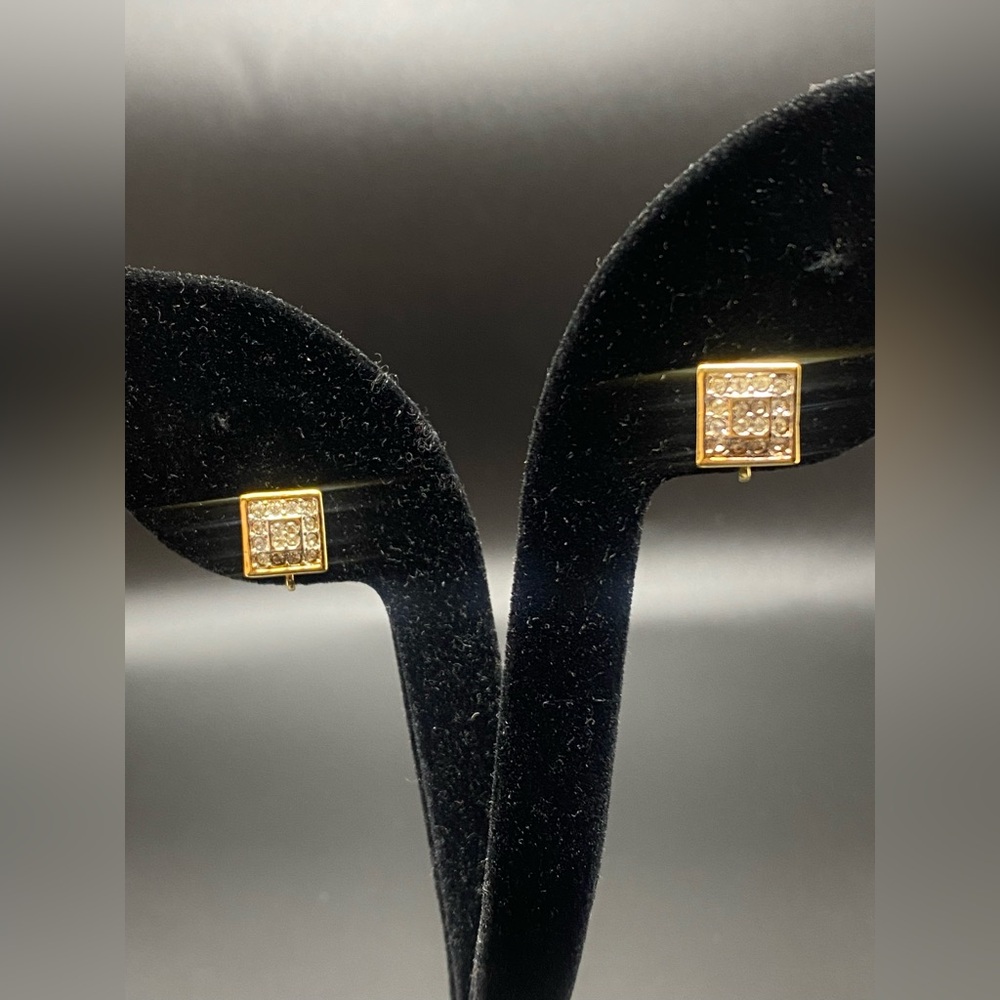 Nina Ricci Vintage Square Rhinestone Earrings Clip On